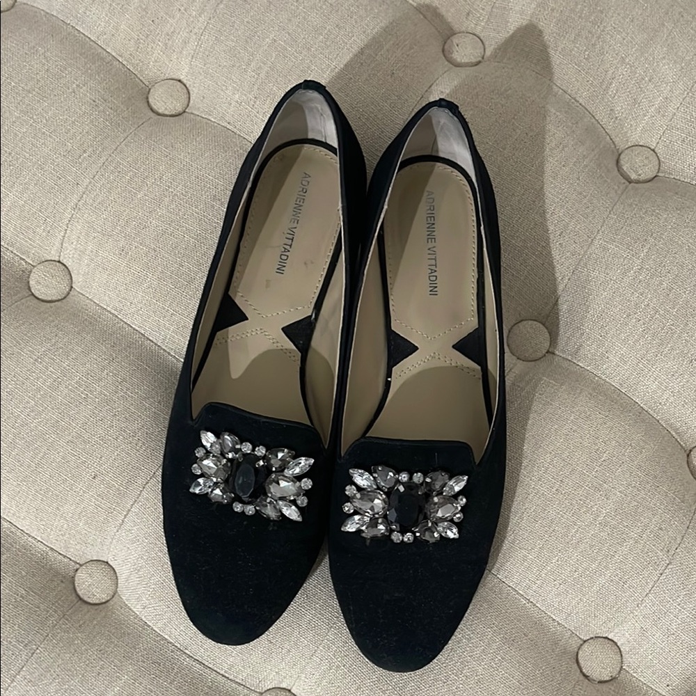 Adrienne Vittadini Black Embellished Loafers Flats